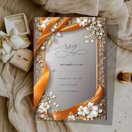 Beige Orange Rosett band Ornate blommigt Bröllop OSA Kort