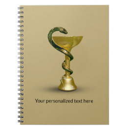 Beige Orm Medicinsk Skål Hygieia Guld Caduceus Anteckningsbok