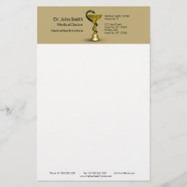Beige Orm Medicinsk Skål Hygieia Guld Caduceus Brevpapper