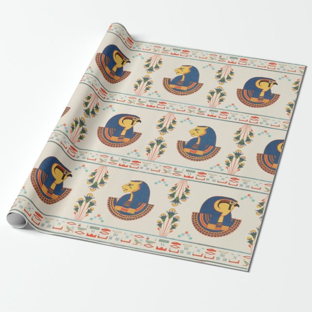 Beige ornamental Egyptian Tefnut mönster Presentpapper (Utrullad)