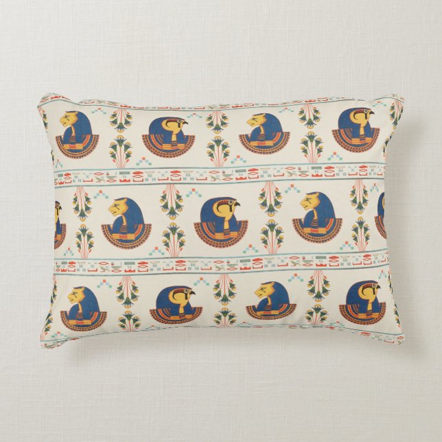 Beige ornamental Egyptian Tefnut mönster Prydnadskudde (Framsidan)