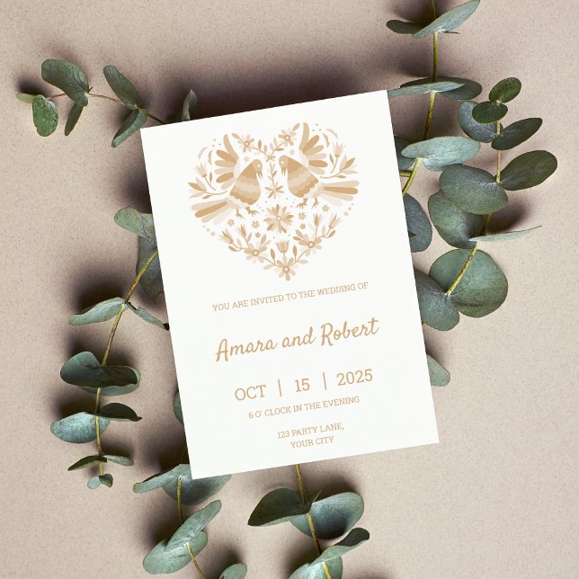 Beige OTOMI MEXICAN HEART INVICATION Meddelande (Skapare uppladdad)