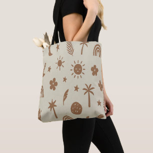 Beige Palm och Moon Boho-handväska Tygkasse
