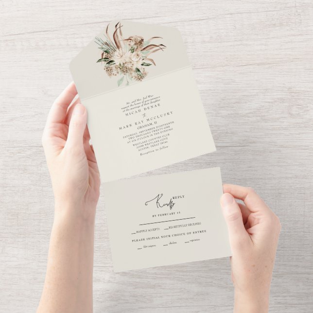 Beige Pampas Bouquet Blommigt Bröllop allt i ett o (Avrivbar del)