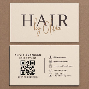 Beige Pappers QR-kod Frisör Modern Visitkort