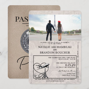 Beige Paris Pass Bröllop Inbjudningar
