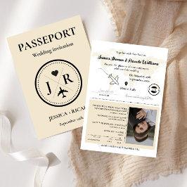 Beige pass Monogram bröllopsinbjudan Inbjudningar
