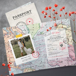 Beige Passport Destination Karta Bröllop Inbjudan