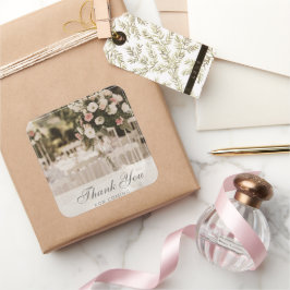 Beige Pastel Elegant Tack Souvenir Fyrkantigt Klistermärke