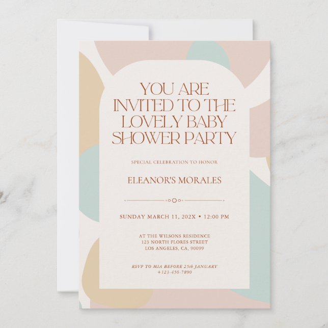 Beige Pastel Minimalist Baby Shower Party Inbjudningar (Framsida)