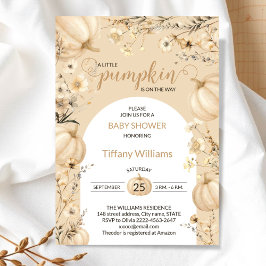 Beige Pastel Watercolor Pumpkin fall vild blommor Inbjudningar