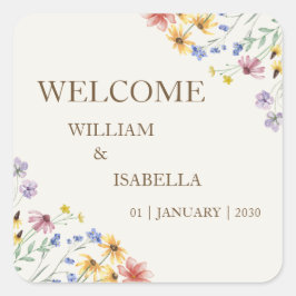 Beige Pastel Wildblome Fyrkantigt Klistermärke