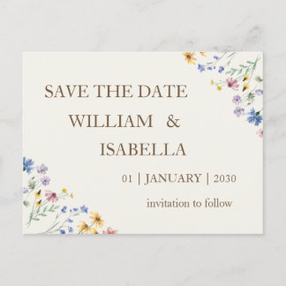 Beige Pastell Färg Vildblomma Meddelande Vykort