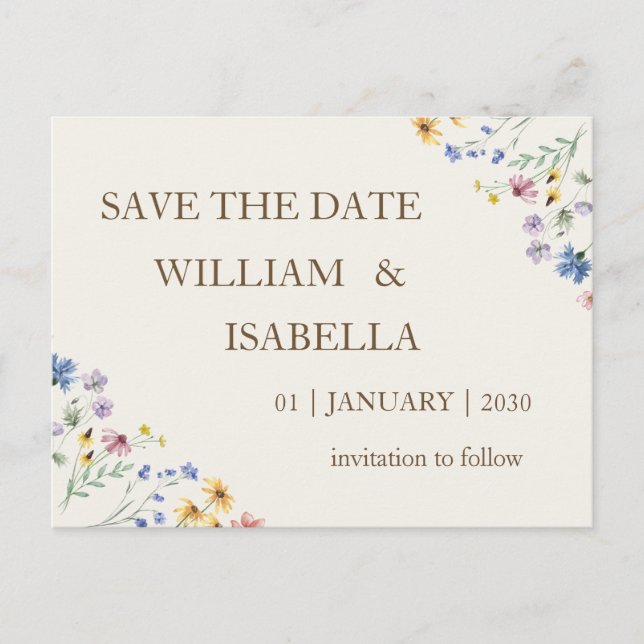 Beige Pastell Vildblomma Meddelande Vykort (Framsida)