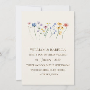 Beige Pastell Vildblomma Monogram Foto Inbjudningar
