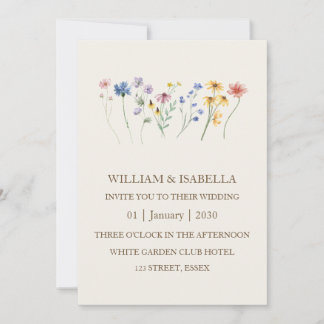 Beige Pastell Vildblomma Monogram Foto Inbjudningar