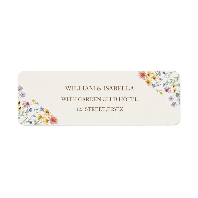 Beige Pastell Vildblomma Returadress Etikett (Framsidan)