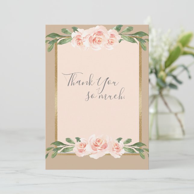 Beige  Peach Blommigt Romantic Elegant Tack Kort (Stående Fram)