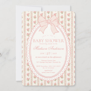 Beige & Peach Vintage Elegant Blommig Bebis-fest Inbjudningar