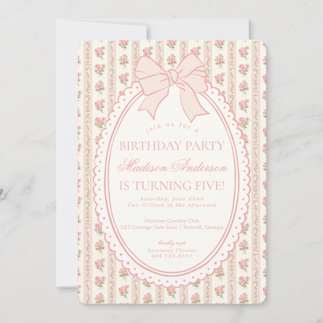Beige & Peach Vintage Exklusiv Blommig Födelsedags Inbjudningar (Framsida)