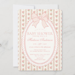 Beige & Peach Vintage Fancy Floral Baby Shower Inbjudningar