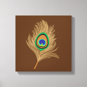 Beige Peacock Feather on Chocolate Brown Canvastryck
