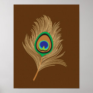 Beige Peacock Feather on Chocolate Brown Poster