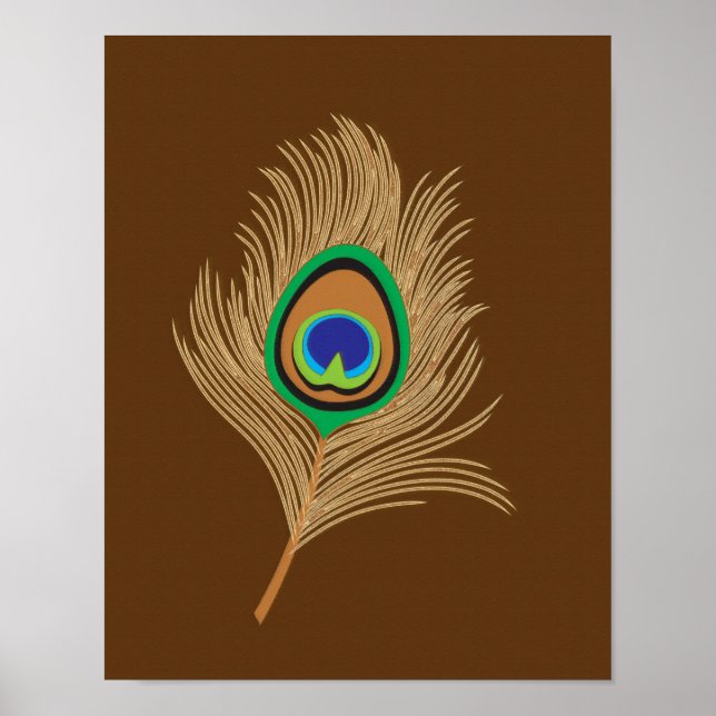 Beige Peacock Feather on Chocolate Brown Poster (Framsidan)