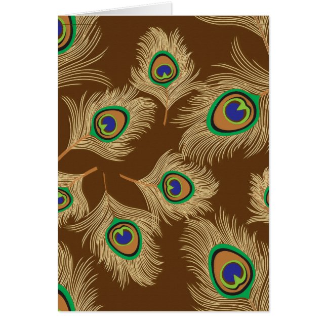 Beige Peacock Feathers on Chocolate Brown OBS Kort (Framsidan)