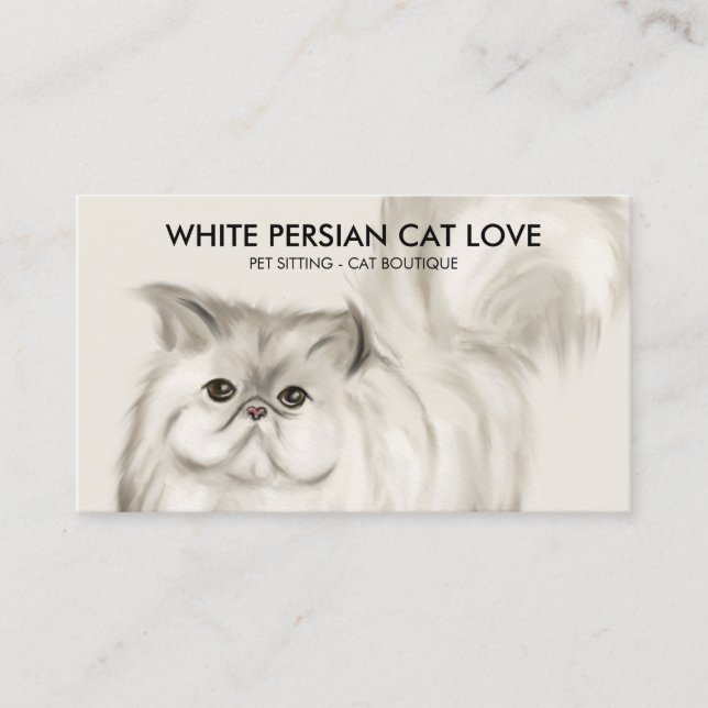 Beige Persian Cat Illustration Watercolor Visitkort (Framsida)
