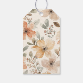 Beige Persika Blommig Akvarell Botaniskt Mönster Presentetikett