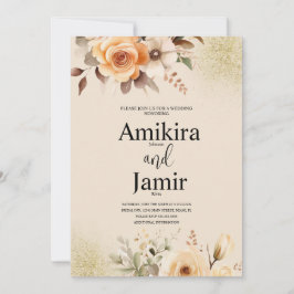 Beige Persika Drömskt Vattenfärg Blommig Bröllop Inbjudningar