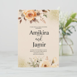 Beige Persika Drömskt Vattenfärg Blommig Bröllop Inbjudningar