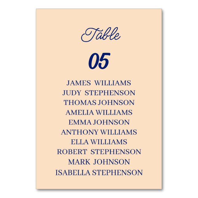 Beige Personligt bröllp Bordsnummer (Framsidan)