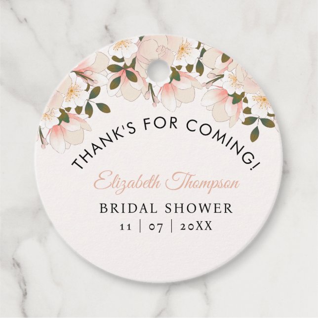 Beige Pink Floral Pattern Bridal Shower Gåvor Etiketter (Framsida)