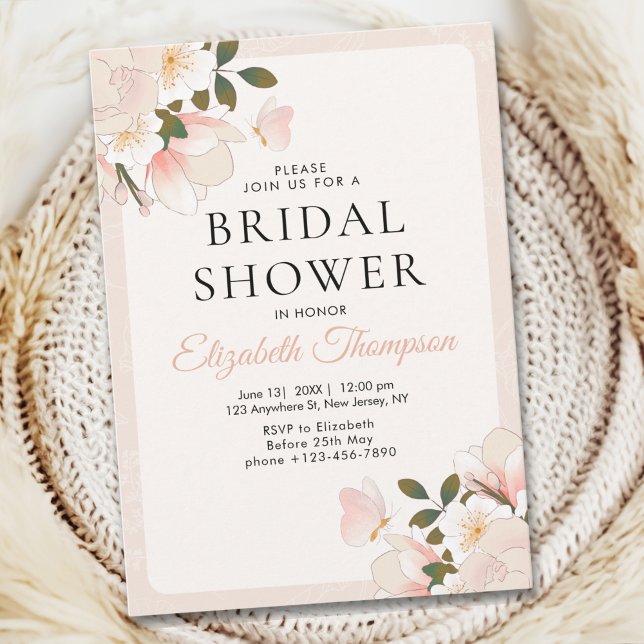 Beige Pink Floral Pattern Bridal Shower Inbjudningar (Skapare uppladdad)