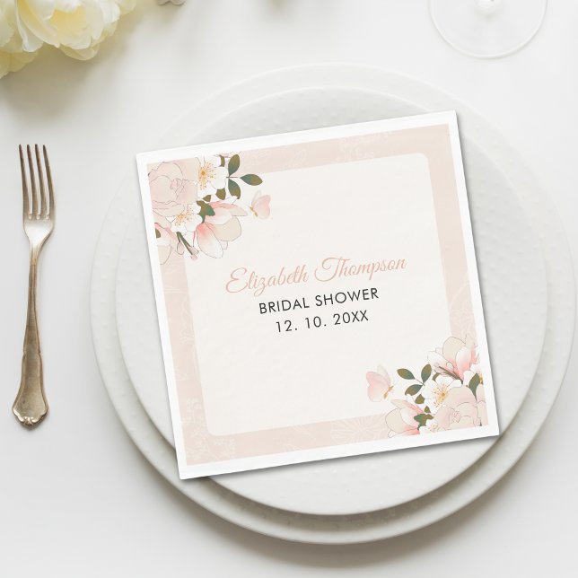 Beige Pink Floral Pattern Bridal Shower Pappersservett (Skapare uppladdad)