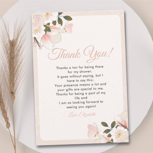 Beige Pink Floral Pattern Bridal Shower Tack Kort (Skapare uppladdad)