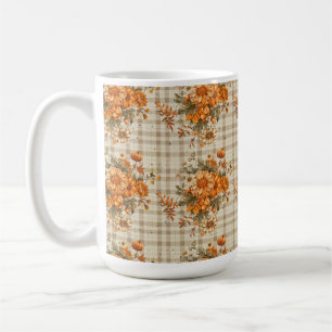 BEIGE PLAID MED ORANGE- OCH GULT-FLÖDEN KAFFEMUGG