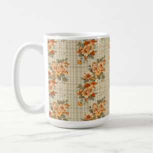 BEIGE PLAID MED ORANGE- OCH GULT-FLÖDEN KAFFEMUGG
