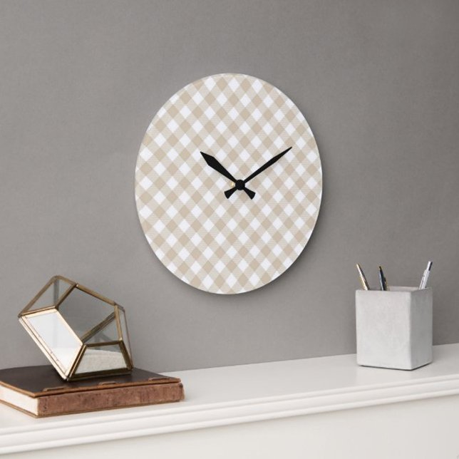  Beige Plaid Pattern Wall clock Stor Klocka (Skapare uppladdad)