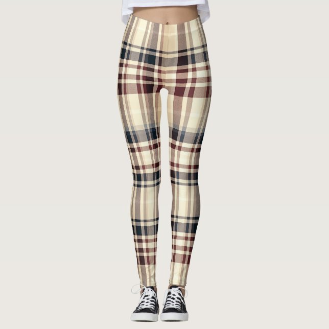 Beige Play Classic Checkered Mönster Leggings (Framsida)