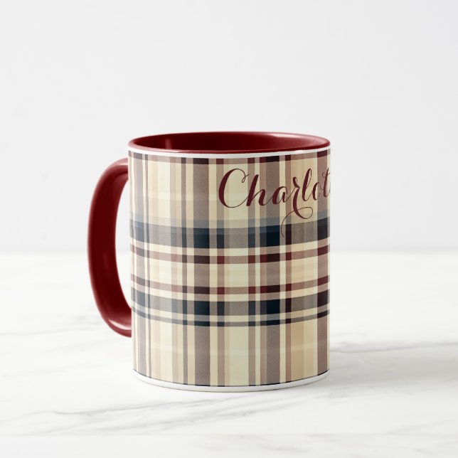 Beige Play Classic Checkered Mönster Mugg (Framsida vänster)