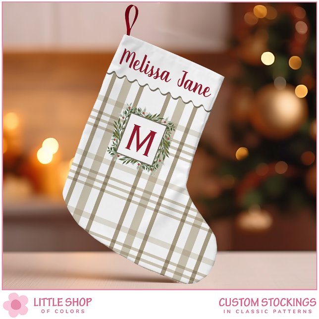 Beige Play Evergreen Wandan Anpassade Monogram Liten Julstrumpa (Skapare uppladdad)