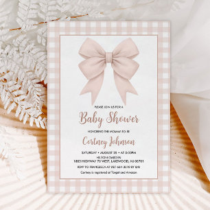 Beige Play och Beige Bow Baby Shower Inbjudningar