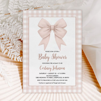 Beige Play och Beige Bow Baby Shower Inbjudningar