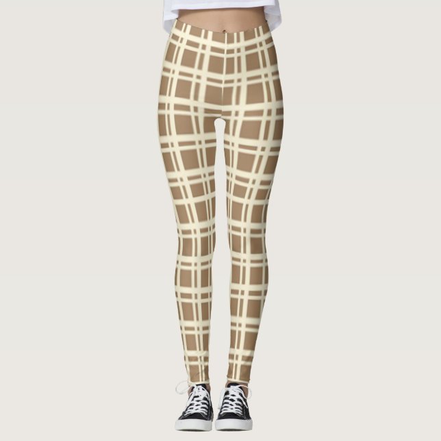 Beige Play Tartan Checkered Mönster  Leggings (Framsida)