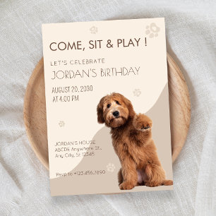 Beige Playful Hund-födelsedagsinbjudan Inbjudningar