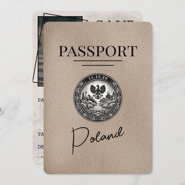 Beige Poland Passport - spara datum Spara Datumet (Fram/baksida)