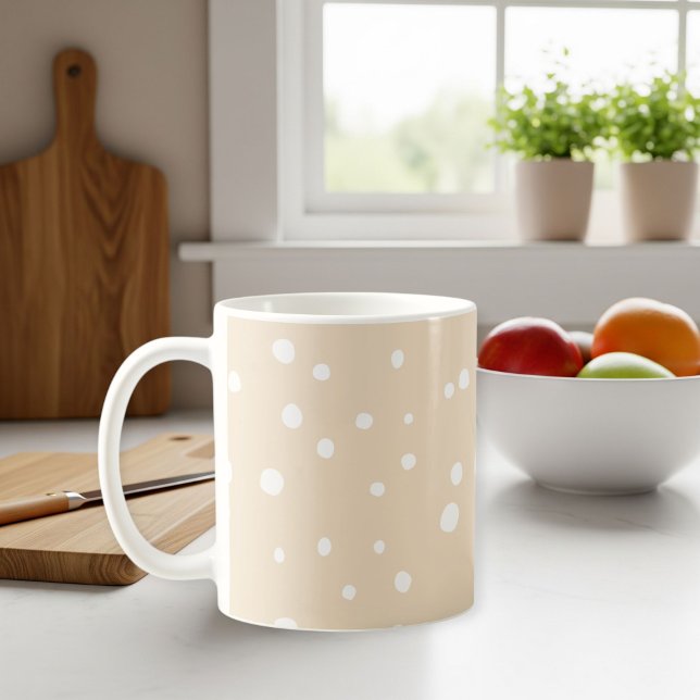 Beige polka dot cup with handle, Birthday gift Kaffemugg (Skapare uppladdad)
